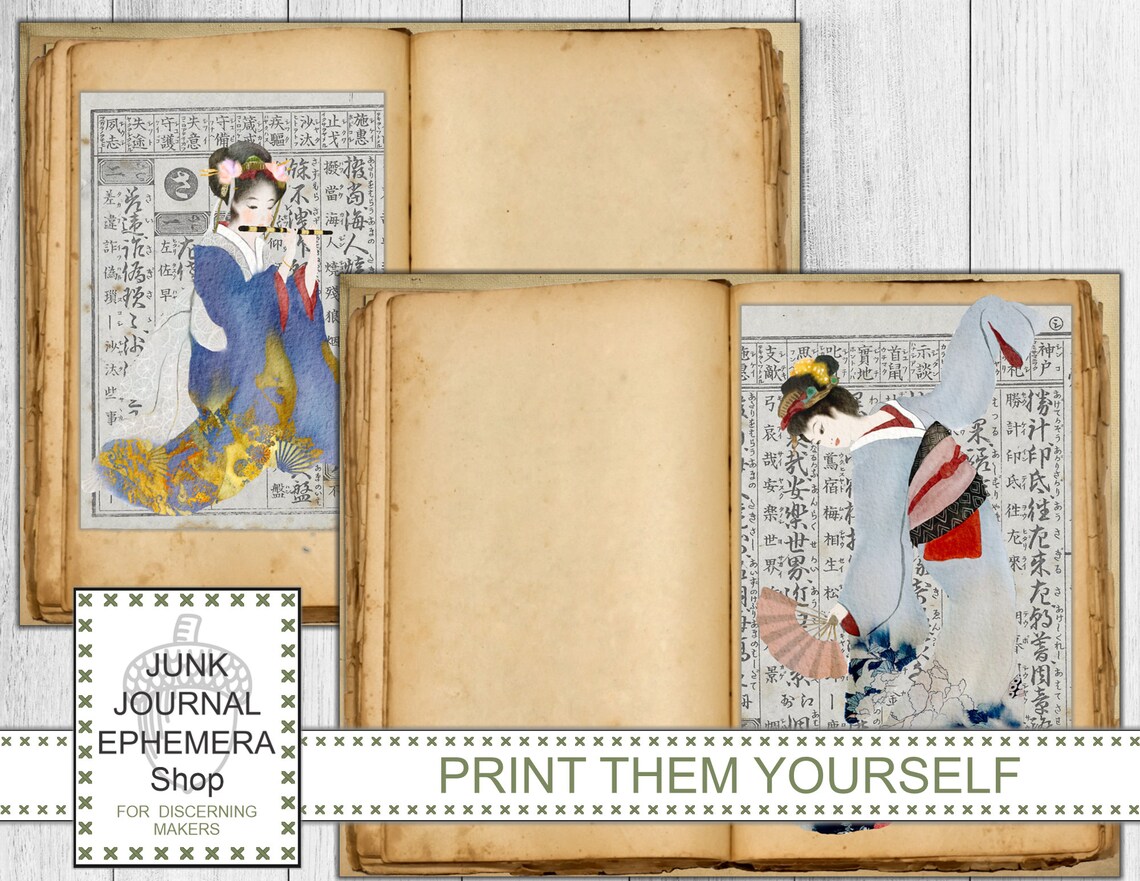Asian Ephemera Geisha Junk Journal Kit Japanese Ephemera Etsy