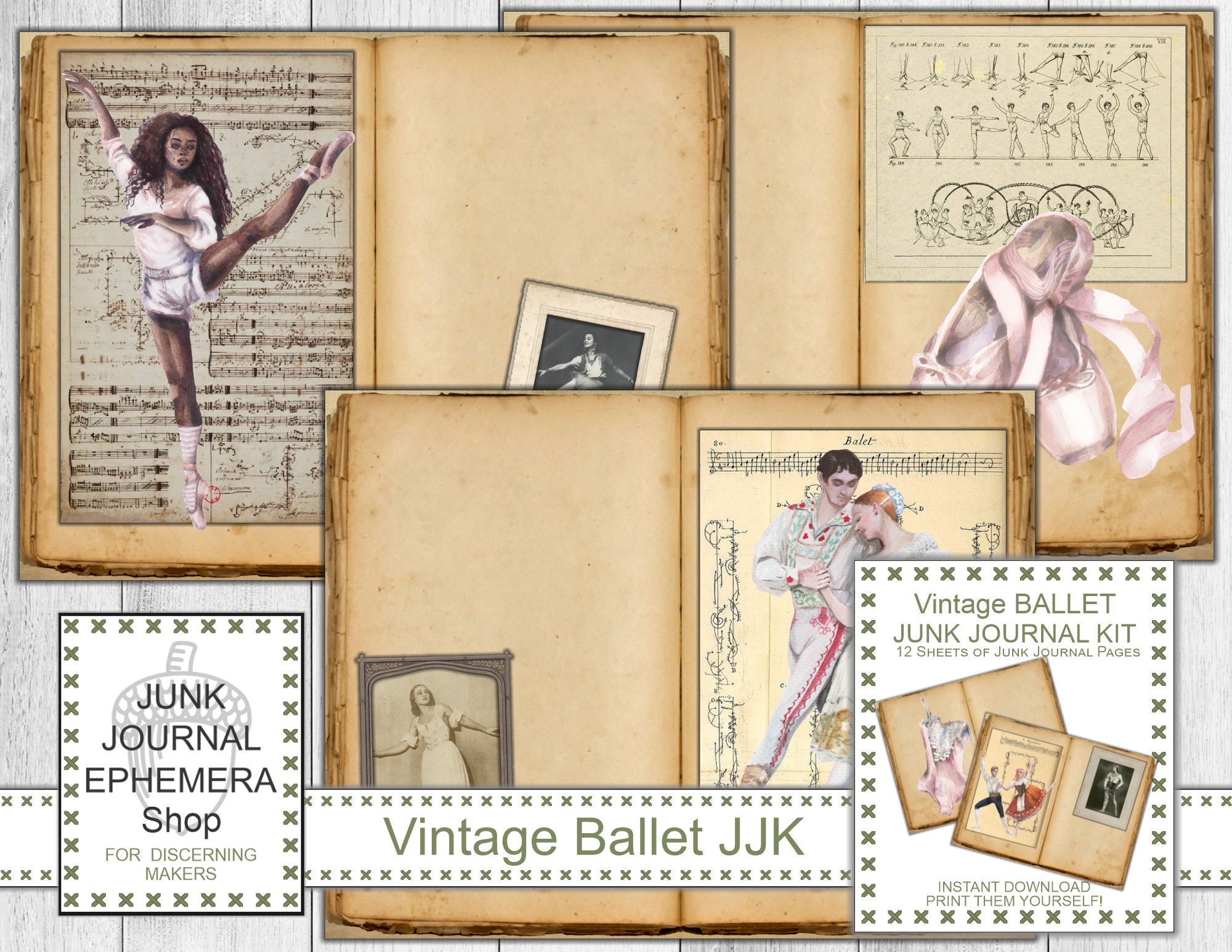 Ballet Dreams, Ballerina Printable Junk Journal Ephemera