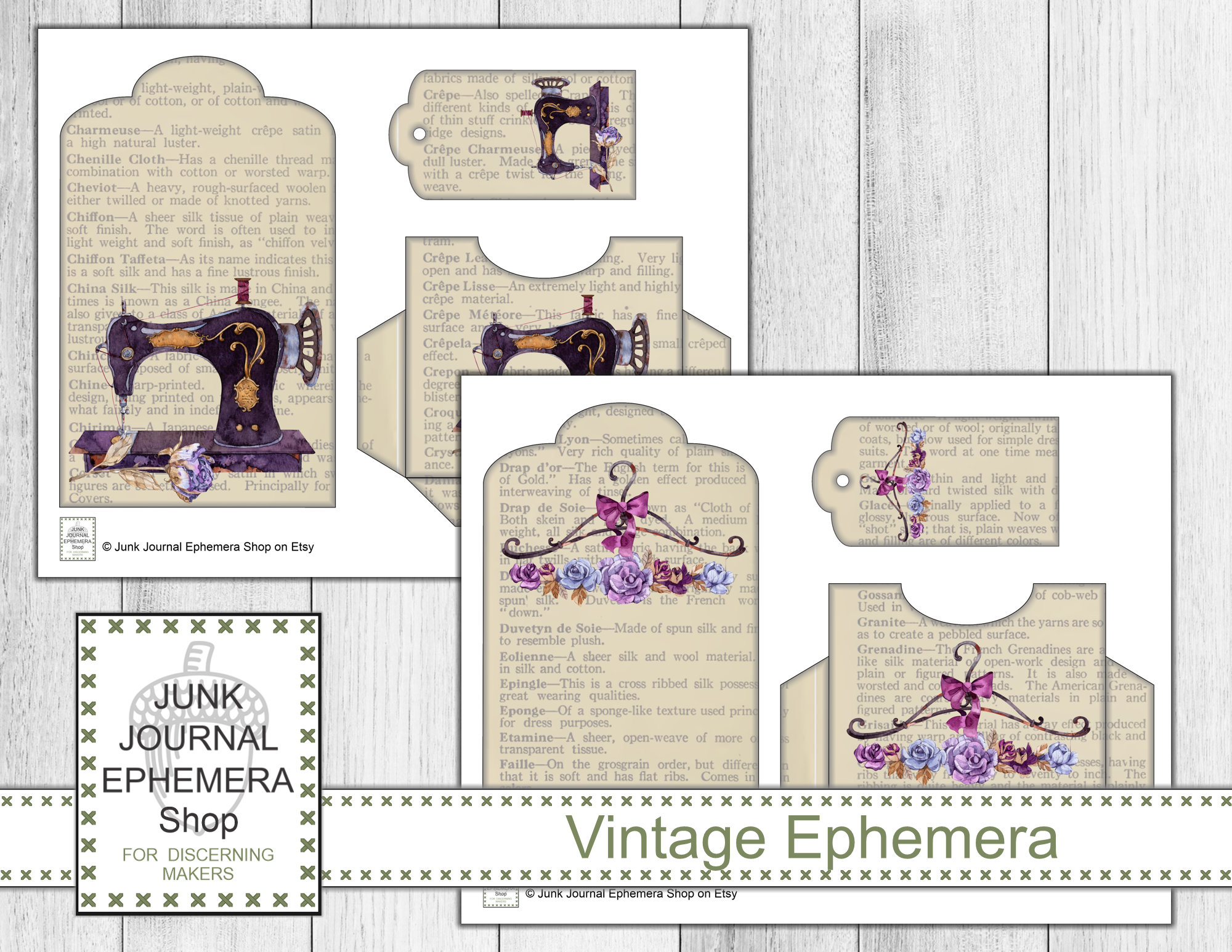 French Dressmaker Vintage Illustration Tags and Pockets Etsy