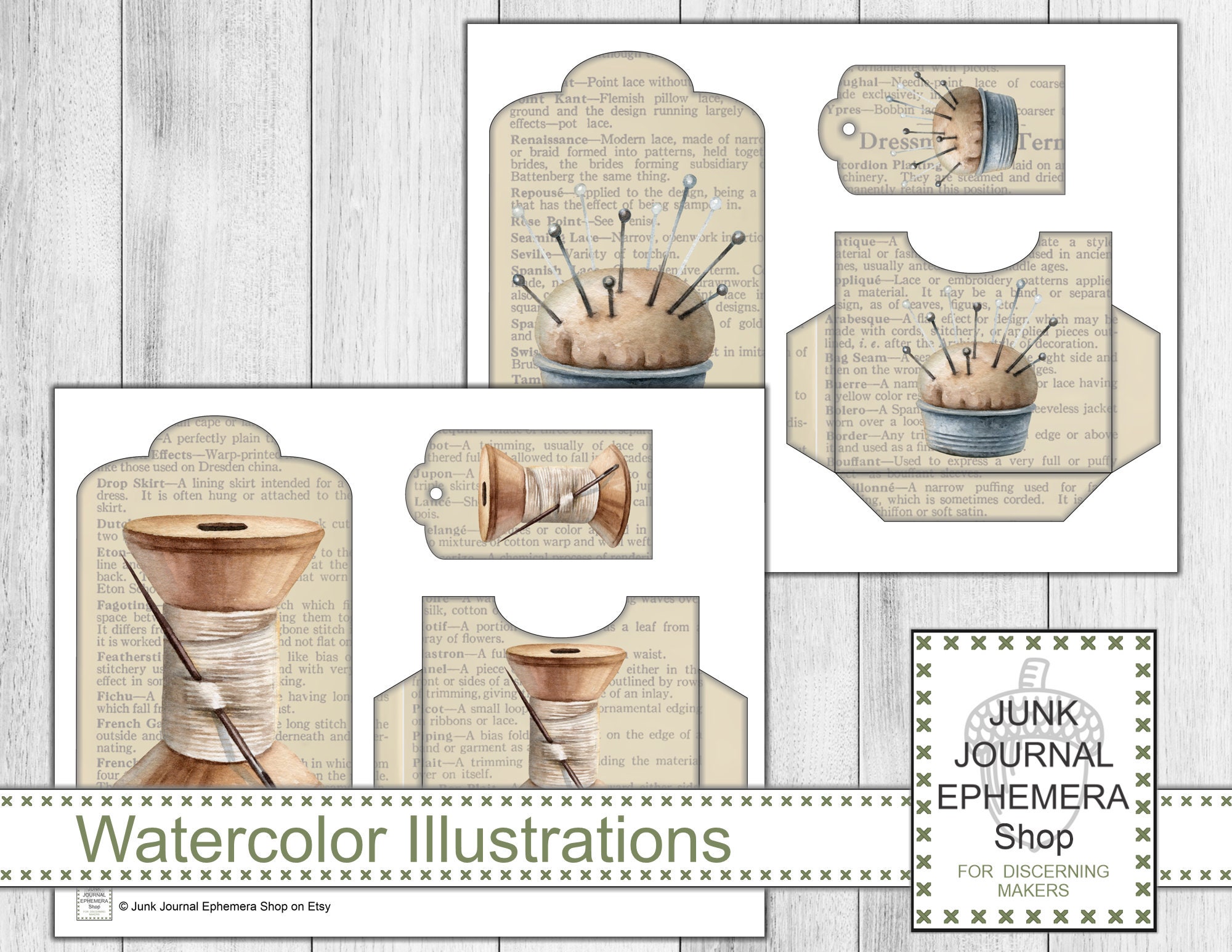 French Dressmaker Vintage Illustration Tags and Pockets Etsy