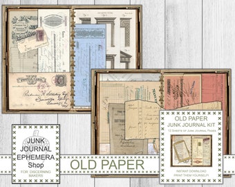 Old Paper Junk Journal Kit, French Ephemera, Vintage French, German Ephemera, Postal Ephemera, Grunge, Vintage Ephemera
