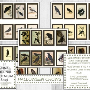 Halloweenkråkor Konstnärssamlarkort, Journalingkort, Halloween-ephemera, Junk Journal-kort, Vintagepapper, Junk Journal-ephemerabutik