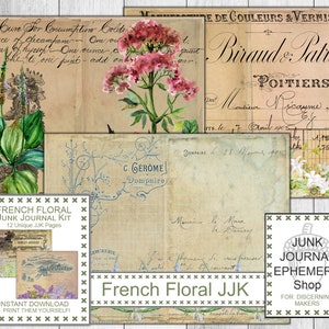 French Ephemera Floral Illustration Junk Journal Kit