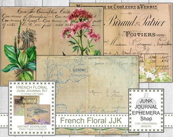 French Ephemera Floral Illustration Junk Journal Kit