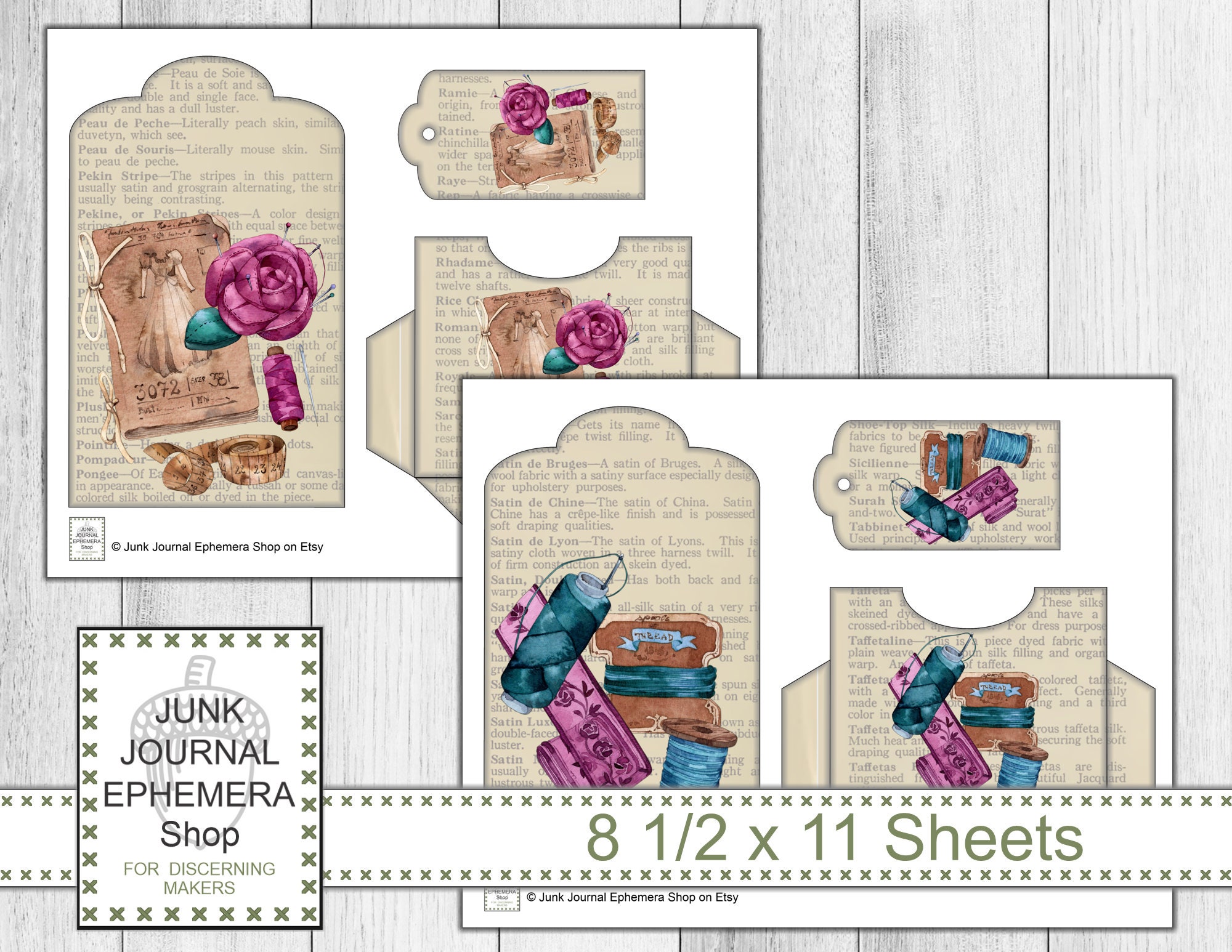 French Dressmaker Vintage Illustration Tags and Pockets Etsy