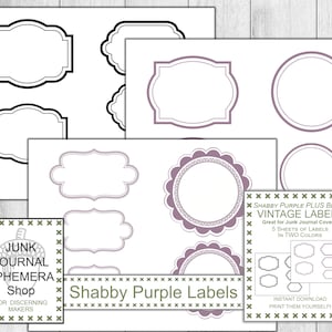 Junk Journal Cover Shabby Purple Labels, Black Labels, Shabby Purple, Vintage Labels
