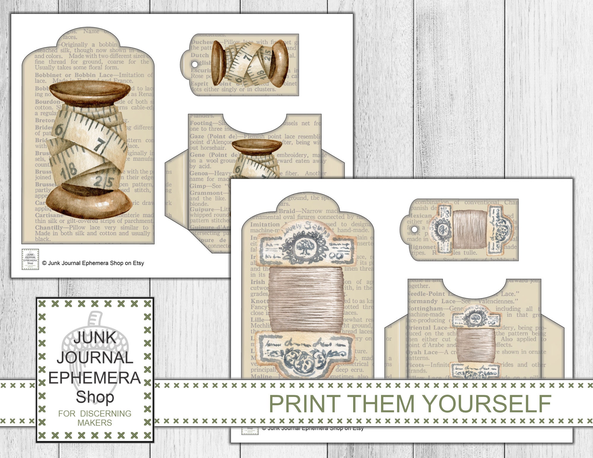 French Dressmaker Vintage Illustration Tags and Pockets Etsy