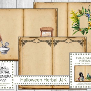 Halloween Herbal Junk Journal Kit, Herbalist, Shabby Halloween, Watercolor,  Framed Pages, Halloween, Junk Journal Pages