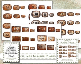 Grunge Number Plates Junk Journal Ephemera