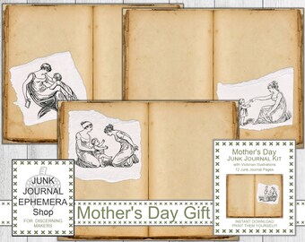 Moederdag Victoriaanse tekeningen Junk Journal Kit