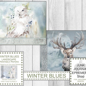 Winter Blues Landschaft Collage Papiere, Shabby Blue, Arktische Landschaften