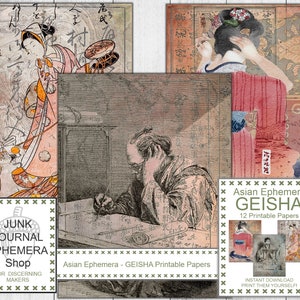 Asian Ephemera Geisha Printable Pages, Japanese Ephemera, Chinese Ephemera, Kimono