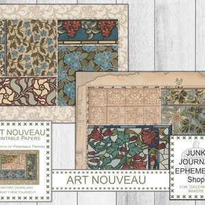 Art Nouveau Printable Papers, Vintage Ephemera, Vintage Art Nouveau, Junk Journal Ephemera Shop