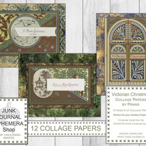 Vintage Prang Christmas cards and Collage Sheets, Victorian Cards, Xmas Junk Journal, Victorian Christmas, Junk Journal Ephemera Shop