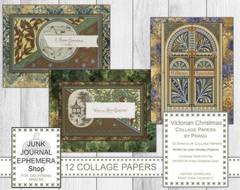 Vintage Prang Christmas cards and Collage Sheets, Victorian Cards, Xmas Junk Journal, Victorian Christmas, Junk Journal Ephemera Shop