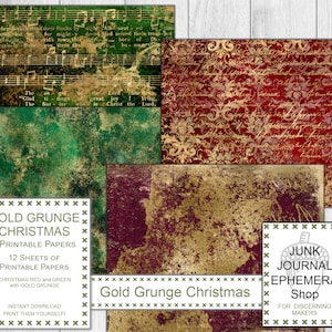 グランジゴールドのクリスマス印刷用紙、赤と緑、裏表紙のクリスマス DIY キット、クリスマスカード、クリスマスギフト、DIY アドベント