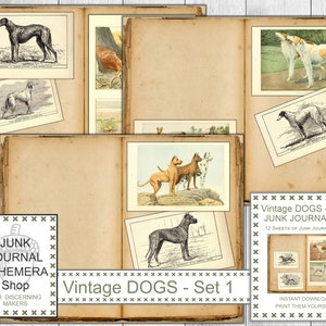 Vintage honden Junk Journal Kit Set 1