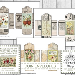 Vintage Valentine Victorian Coin Envelopes, DIY Valentine Gifts, Victorian Valentine, Valentine’s Day, Valentine Ephemera