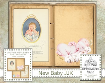 Vintage New Baby Junk Journal Kit, Baby Journal Pages 8.5x11, Boho Baby Scrapbook, Nursery Printable Ephemera, Instant PDF Download