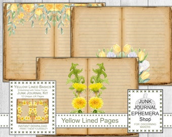 Yellow Floral Lined Pages Basic Junk Journal