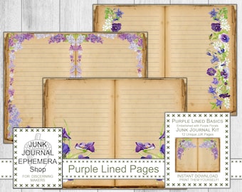 Purple Floral Lined Pages Basic Junk Journal