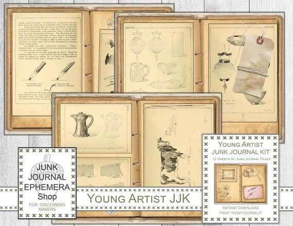 Young Artist Junk Journal Kit, Vintage Sketches, Vintage Drawing