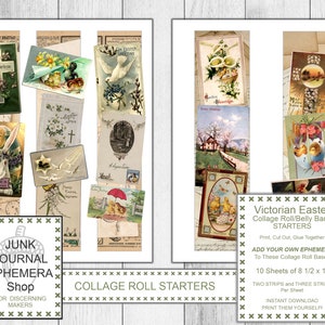 Victorian Easter Collage Roll Belly Band, Vintage Ephemera, Shabby Easter, Shabby Victorian