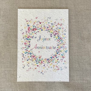 Carte à planter joyeux anniversaire couronne de cœurs multicolores - graines de fleurs sauvages