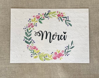 Carte à planter A6 « merci » couronne de printemps