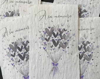 Lot de 10 mini cartes à planter aux graines de  fleurs sauvages  « à sa mémoire » deuil- décès - soutien - condoléances - Toussaint