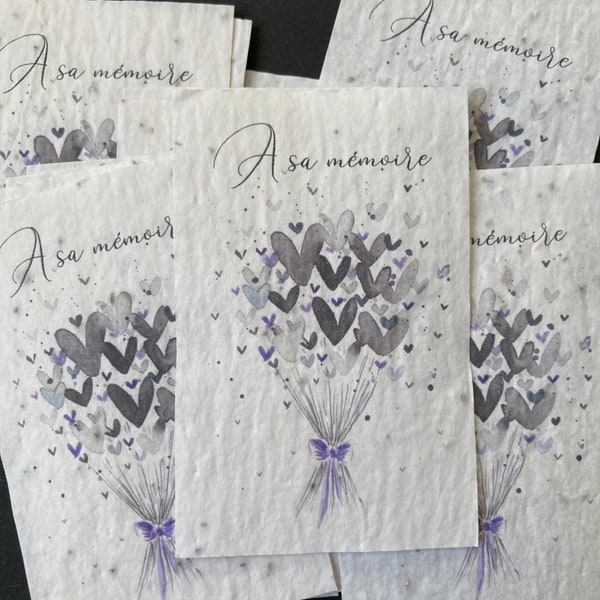 Lot de 10 mini cartes à planter aux graines de  fleurs sauvages  « à sa mémoire » deuil- décès - soutien - condoléances - Toussaint