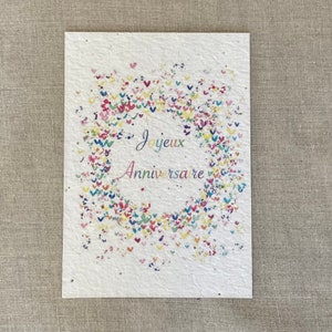 Carte à planter A6 - joyeux anniversaire - couronne de cœurs - fleurs sauvages
