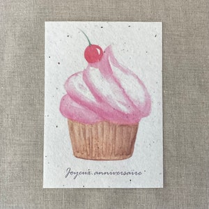 Carte à planter cupcake - personnalisable âge date ou prénom  - anniversaire - années - joyeux anniversaire