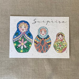 Carte à planter A6 - « surprise » poupées russes - graines de fleurs sauvages