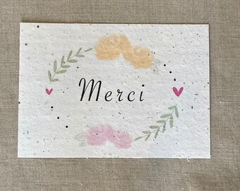 Carte à planter merci couronne simple  - graines de fleurs sauvages - merci maitresse - merci - remerciements