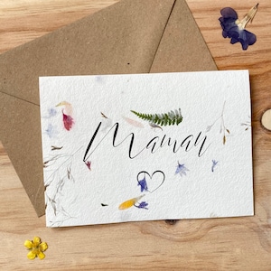 Carte poétique aux fleurs séchées « maman » fête des mères, bonne fête maman, maman je t’aime