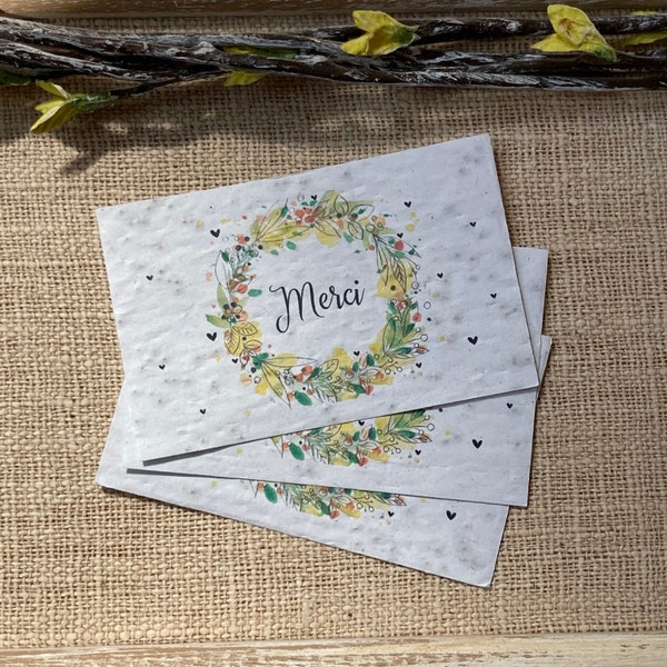 Lot de 10 mini cartes à planter « Merci acidulé » aux graines de fleurs sauvages