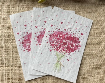 Lot de 10 mini cartes à planter « bouquet de cœurs » aux graines de fleurs sauvages