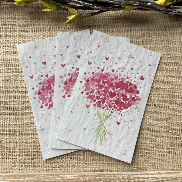 Lot de 10 mini cartes à planter « bouquet de cœurs » aux graines de fleurs sauvages