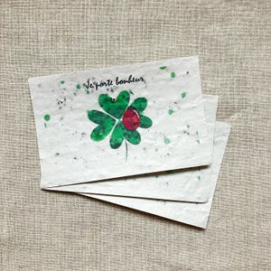 Lot de 10 mini cartes à planter « Porte bonheur » trèfle et coccinelle graines de fleurs sauvages