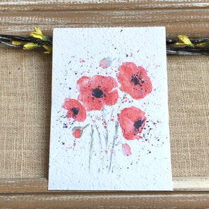 Carte à planter coquelicot aquarelle personnalisable - noces - merci - baptême - je t’aime - mariage - naissance - bonne fête…