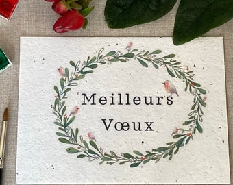 Carte à planter A6 - Couronne de gui - meilleurs vœux - Noël -fleurs sauvages