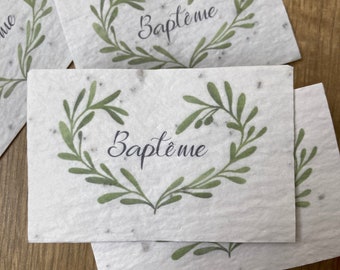 Lot de 10 mini cartes à planter « baptême » aux graines de fleur sauvages - invitation/ décoration /cadeau d’invité