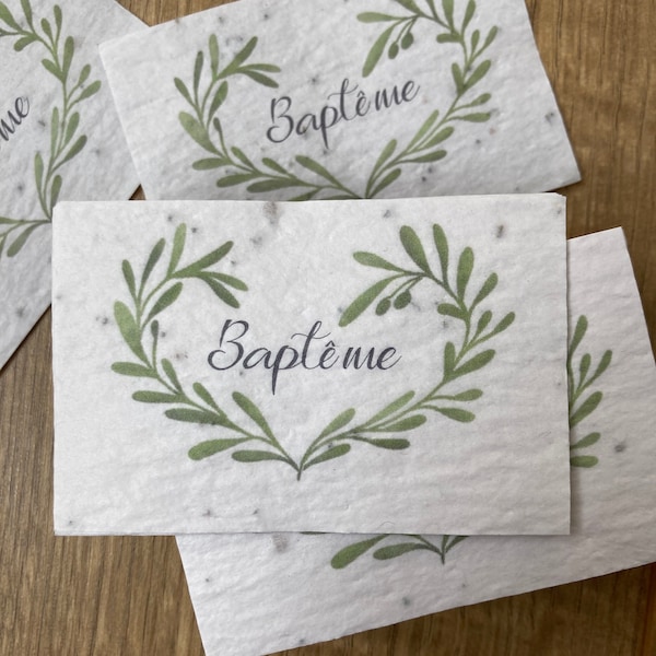 Lot de 10 mini cartes à planter « baptême » aux graines de fleur sauvages - invitation/ décoration /cadeau d’invité