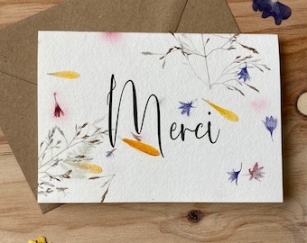 Carte poétique aux fleurs séchées « merci »