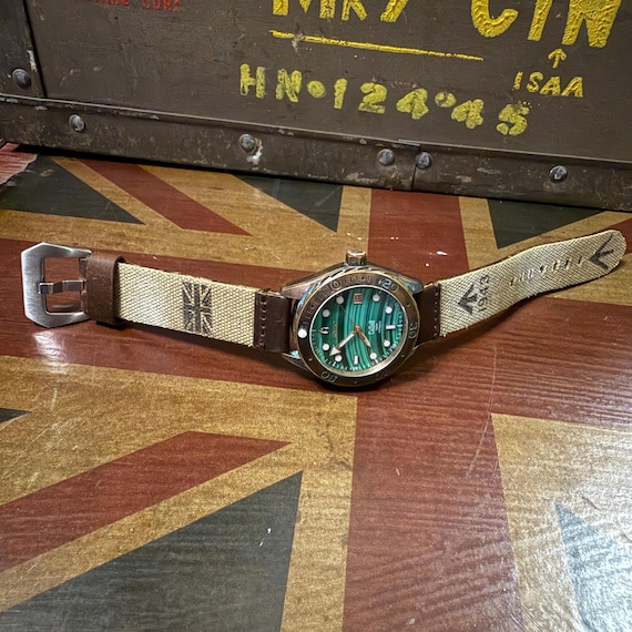 Distressed Canvas & Leather Watch Strap -20mm Military Field Watch Band