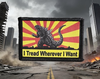 Kaiju Monster I loop waar ik maar wil grappige moraal patch-klittenband 2 x 3"