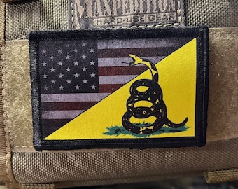 USA Gadsden Flag Morale Patch: Hook and Loop, 2x3"