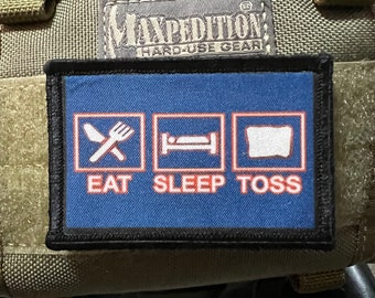 Corn Hole Eat Sleep Toss Morale Patch: Hook and Loop 2x3"