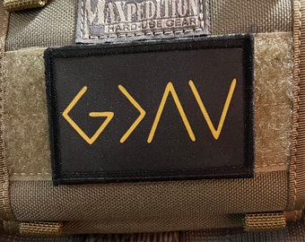 God is greater than the highs and lows Morale Patch- Hook and loop Patch 2x3" Made in the USA!